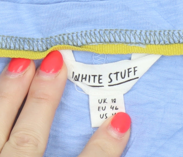 White Stuff Women Blue UK 18 Cotton V-Neck Short Sleeve T-Shirt