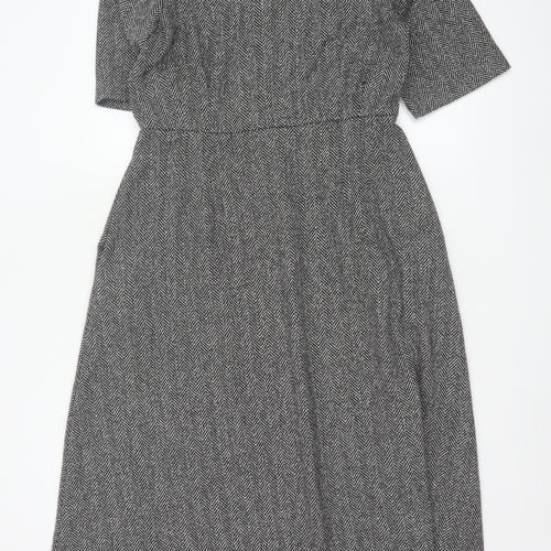 Zara Woman Grey Herringbone Fit & Flare Long Dress UK 14
