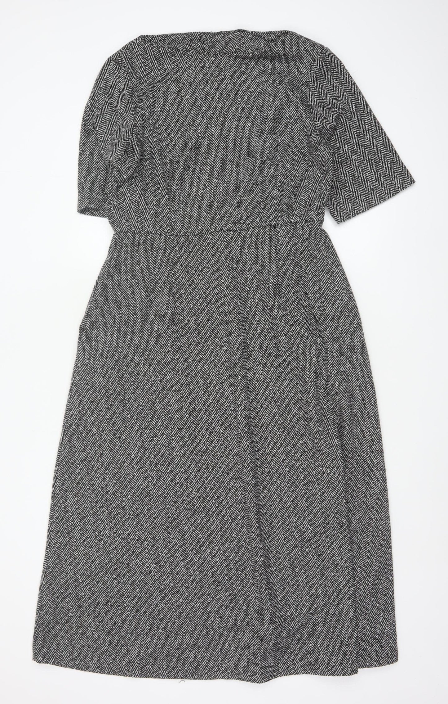 Zara Woman Grey Herringbone Fit & Flare Long Dress UK 14