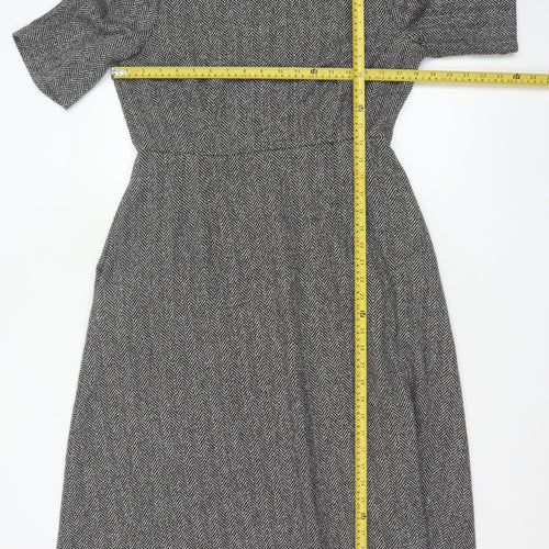 Zara Woman Grey Herringbone Fit & Flare Long Dress UK 14