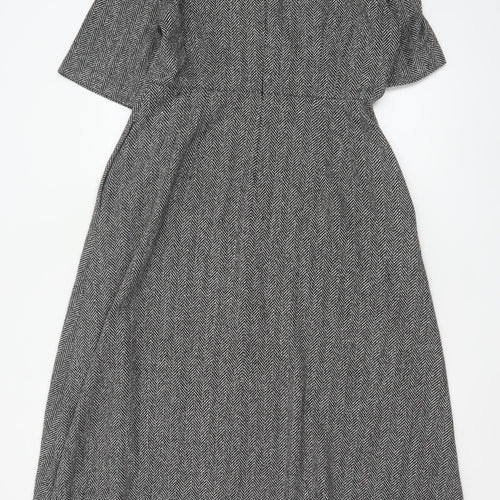 Zara Woman Grey Herringbone Fit & Flare Long Dress UK 14