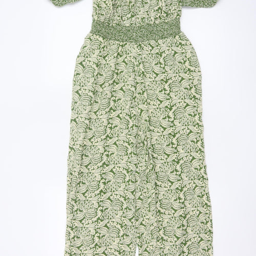 FatFace Women Green Floral UK 8R Puff Sleeve Wide-Leg Jumpsuit