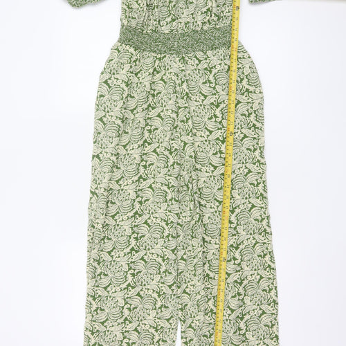 FatFace Women Green Floral UK 8R Puff Sleeve Wide-Leg Jumpsuit