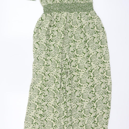 FatFace Women Green Floral UK 8R Puff Sleeve Wide-Leg Jumpsuit
