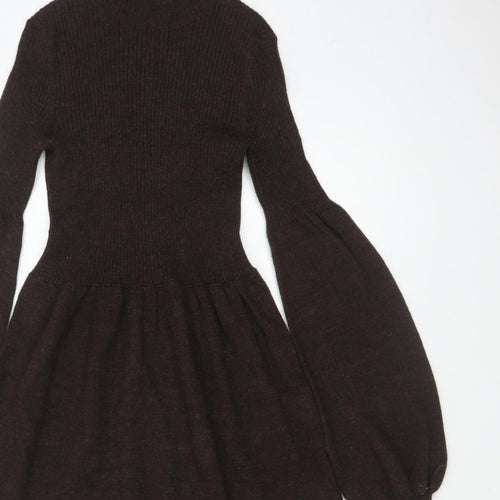 Michael Michael Kors Women Brown UK 8 Fit & Flare Knit Roll Neck Dress