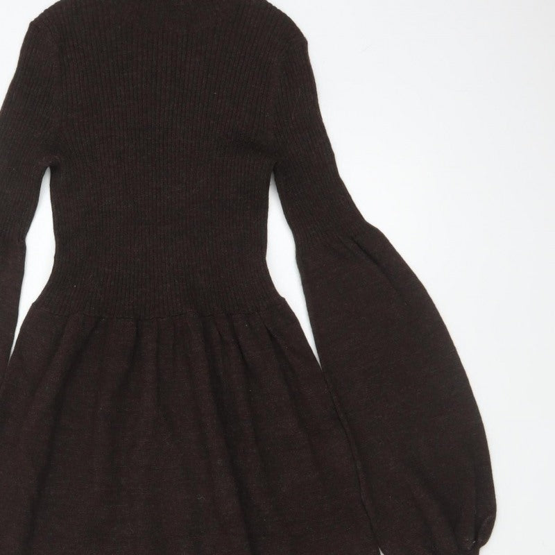 Michael Michael Kors Women Brown UK 8 Fit & Flare Knit Roll Neck Dress