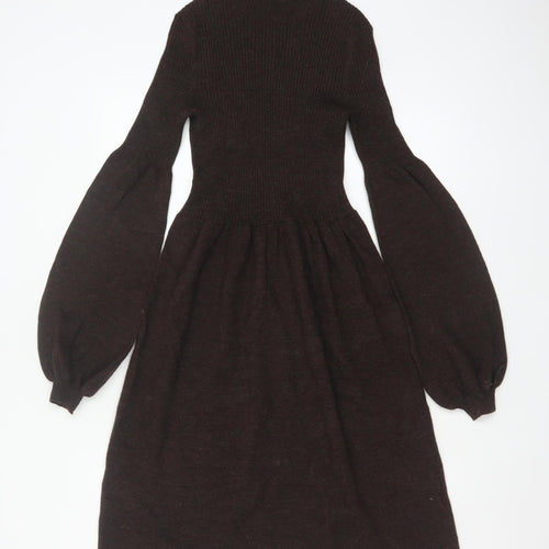 Michael Michael Kors Women Brown UK 8 Fit & Flare Knit Roll Neck Dress