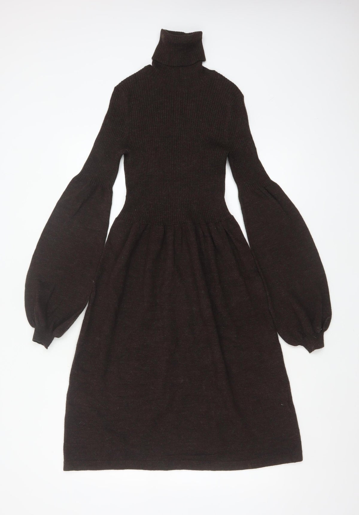 Michael Michael Kors Women Brown UK 8 Fit & Flare Knit Roll Neck Dress