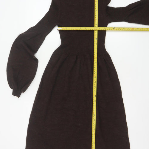 Michael Michael Kors Women Brown UK 8 Fit & Flare Knit Roll Neck Dress