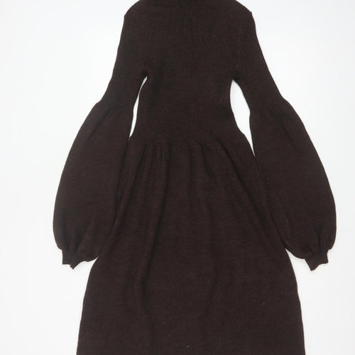 Michael Michael Kors Women Brown UK 8 Fit & Flare Knit Roll Neck Dress