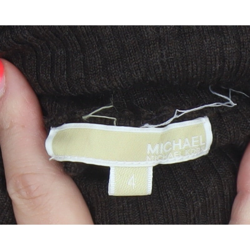 Michael Michael Kors Women Brown UK 8 Fit & Flare Knit Roll Neck Dress