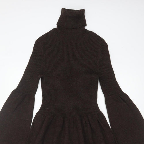 Michael Michael Kors Women Brown UK 8 Fit & Flare Knit Roll Neck Dress