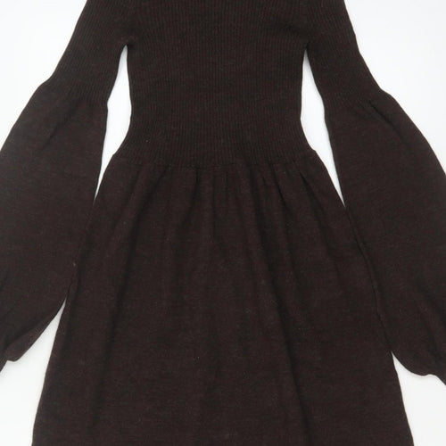 Michael Michael Kors Women Brown UK 8 Fit & Flare Knit Roll Neck Dress