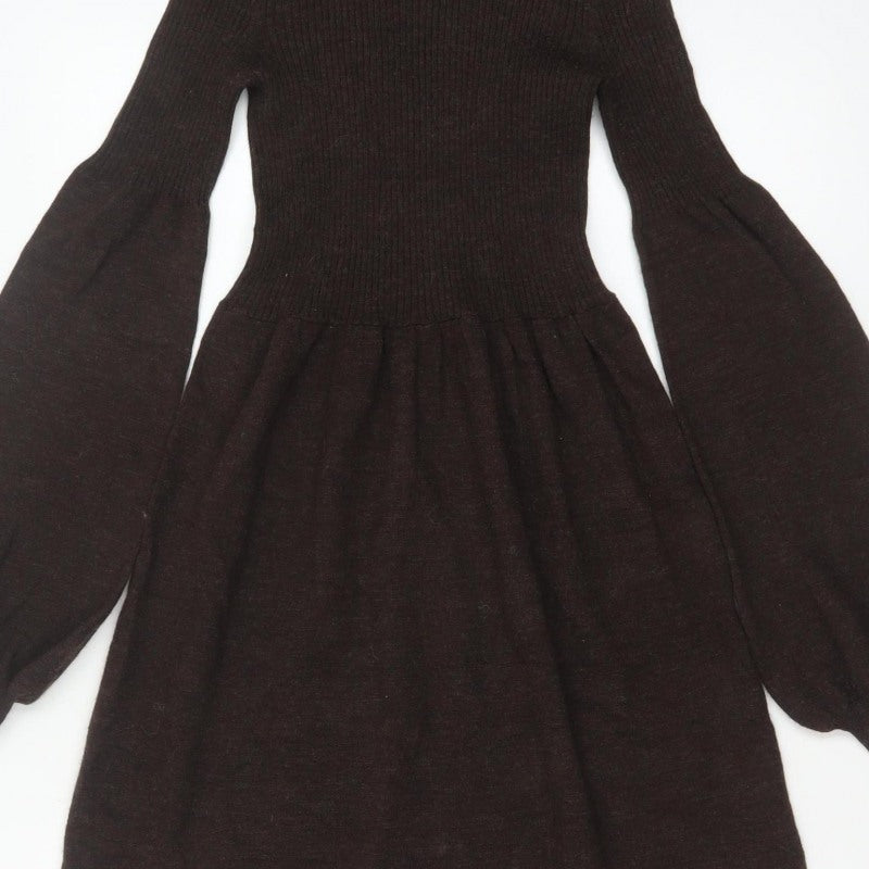 Michael Michael Kors Women Brown UK 8 Fit & Flare Knit Roll Neck Dress