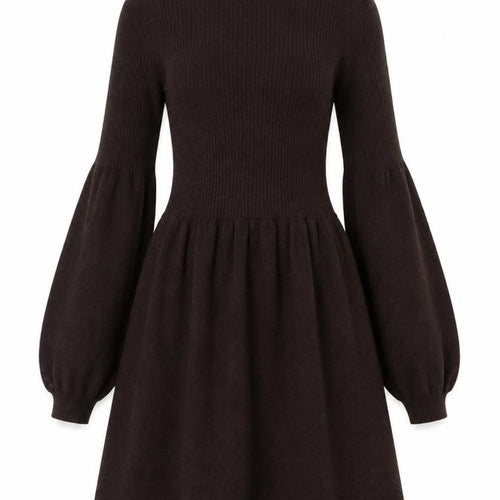 Michael Michael Kors Women Brown UK 8 Fit & Flare Knit Roll Neck Dress