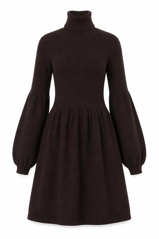 Michael Michael Kors Women Brown UK 8 Fit & Flare Knit Roll Neck Dress