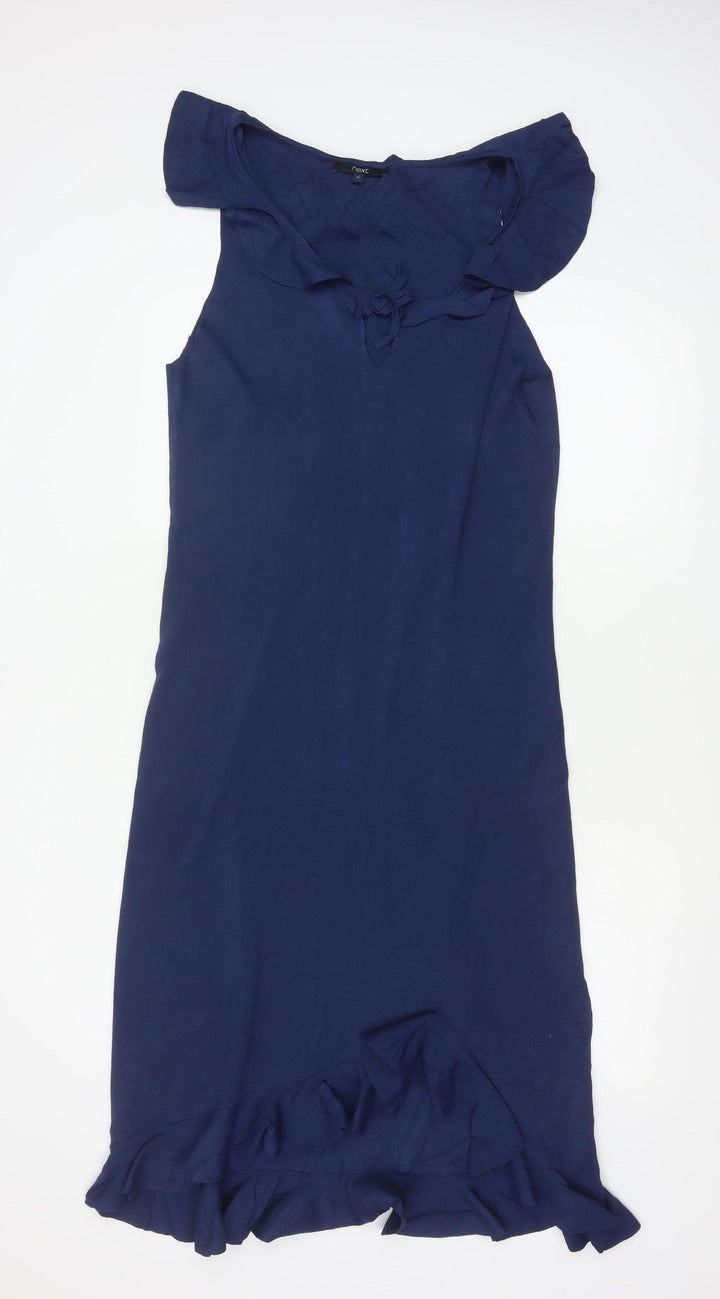 Next Women’s Blue UK 18 Long Sheath Dress Ruffle Flutter Sleeve