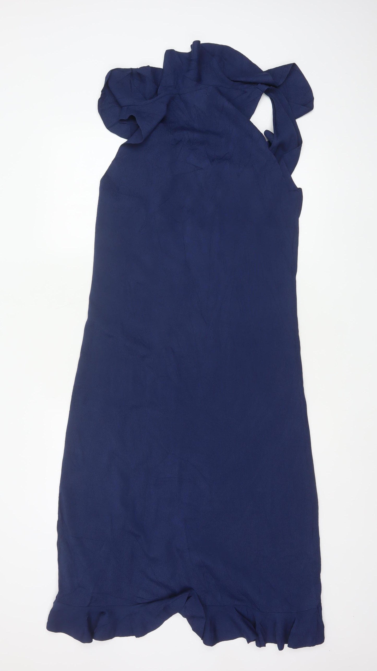 Next Women’s Blue UK 18 Long Sheath Dress Ruffle Flutter Sleeve