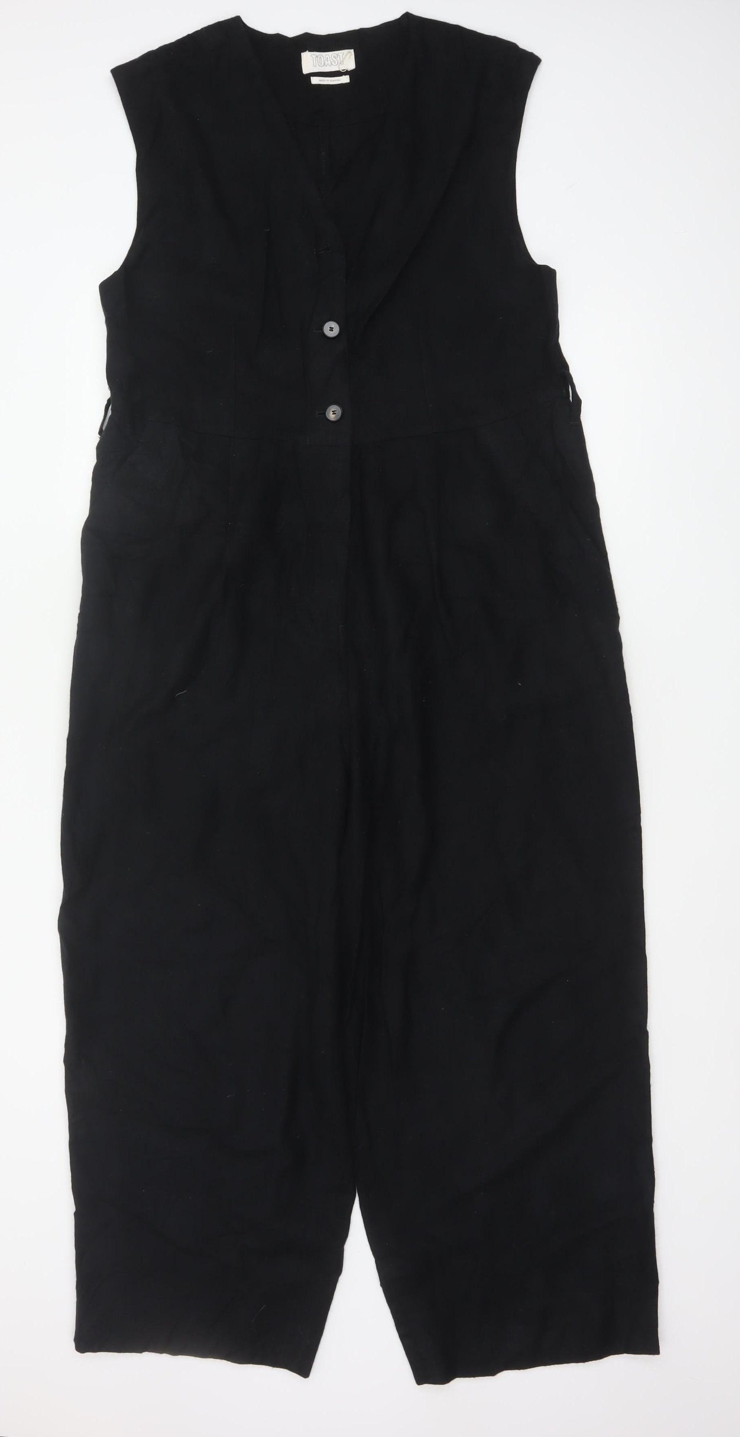Toast Women Black UK 10 Wool Cotton Wide-Leg Sleeveless Jumpsuit