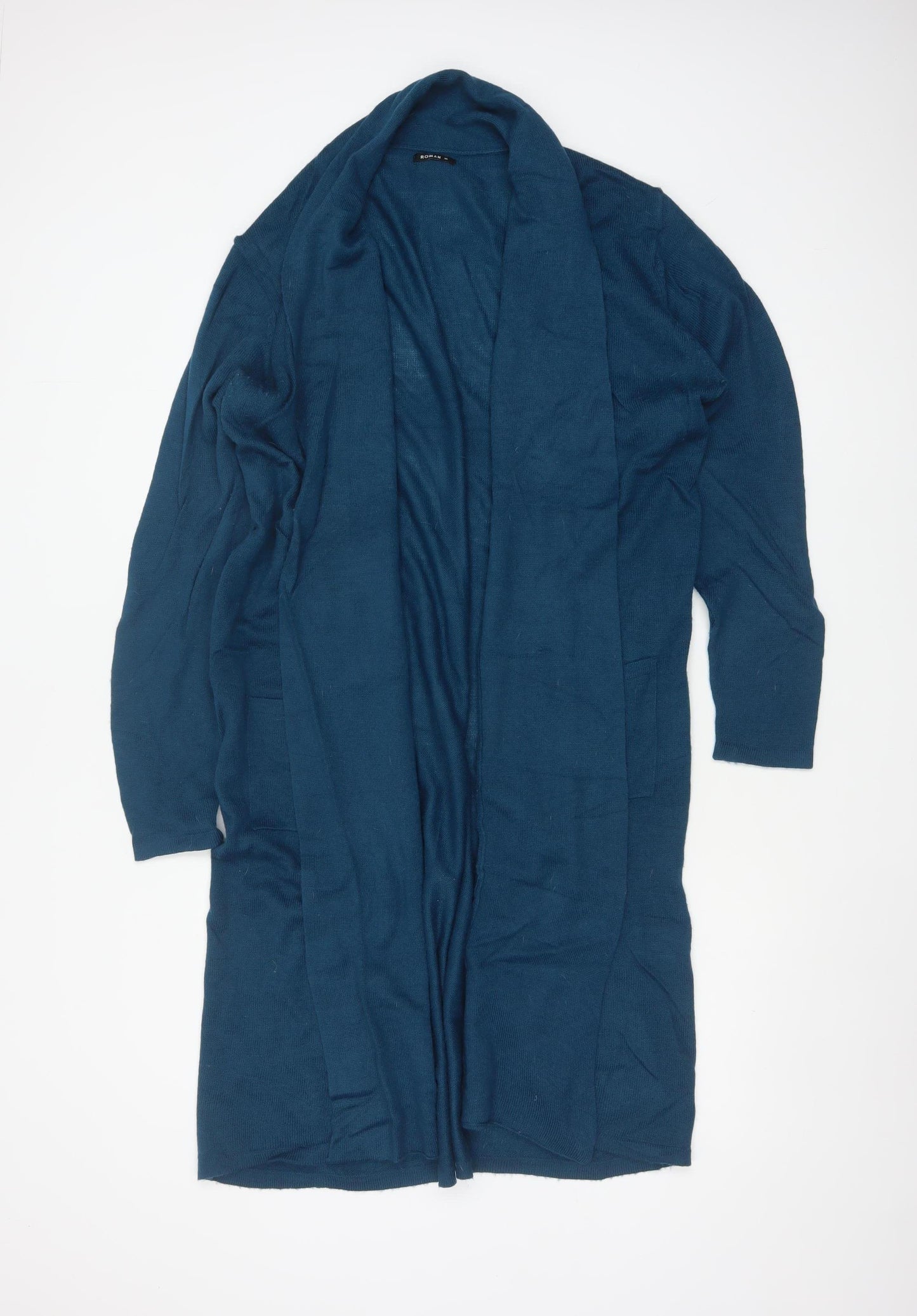 Roman Women’s Blue Size 16 Longline Open Knit Cardigan Pockets