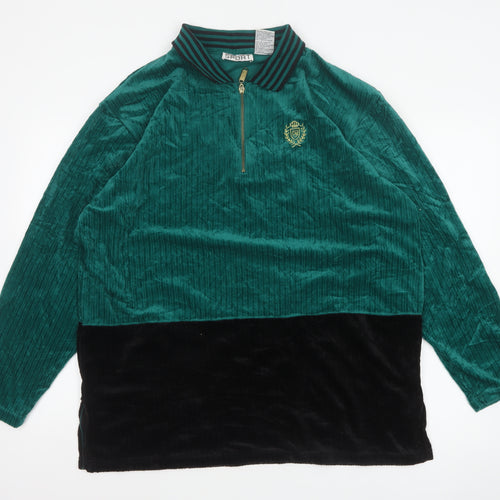 Jaclyn Smith Sport Women Green L Velour 1/2 Zip Colourblock Polo Top