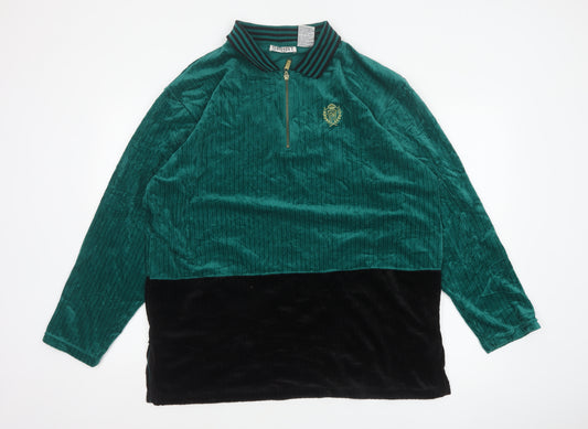 Jaclyn Smith Sport Women Green L Velour 1/2 Zip Colourblock Polo Top