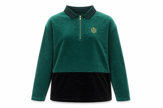 Jaclyn Smith Sport Women Green L Velour 1/2 Zip Colourblock Polo Top