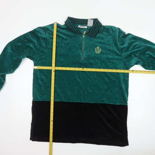 Jaclyn Smith Sport Women Green L Velour 1/2 Zip Colourblock Polo Top
