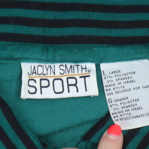 Jaclyn Smith Sport Women Green L Velour 1/2 Zip Colourblock Polo Top