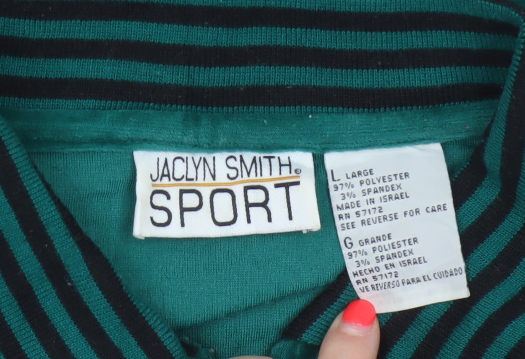 Jaclyn Smith Sport Women Green L Velour 1/2 Zip Colourblock Polo Top