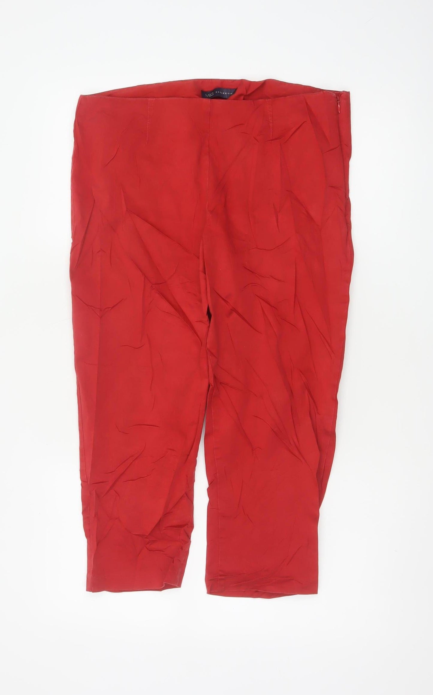 Marks & Spencer Women Red UK 14 Short Straight Leg Trousers