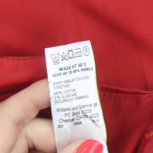 Marks & Spencer Women Red UK 14 Short Straight Leg Trousers