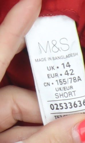Marks & Spencer Women Red UK 14 Short Straight Leg Trousers