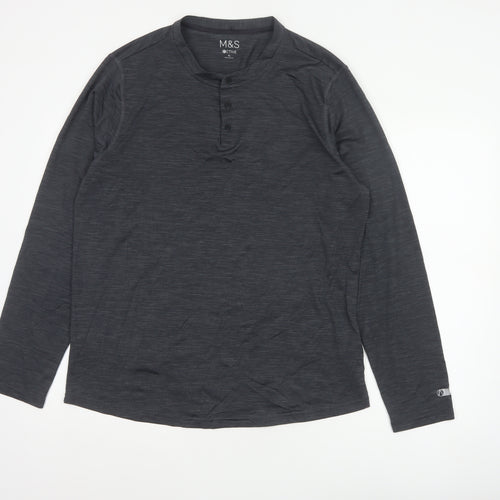 Marks and Spencer Men Grey XL Active Long Sleeve Henley T-Shirt