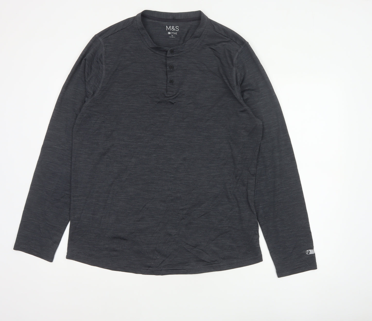 Marks and Spencer Men Grey XL Active Long Sleeve Henley T-Shirt