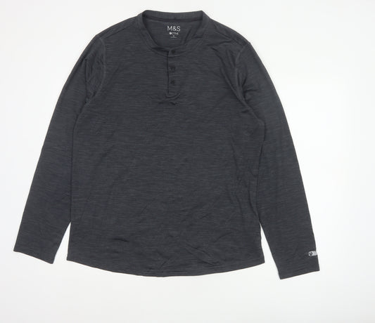 Marks and Spencer Men Grey XL Active Long Sleeve Henley T-Shirt