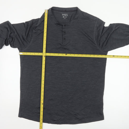 Marks and Spencer Men Grey XL Active Long Sleeve Henley T-Shirt