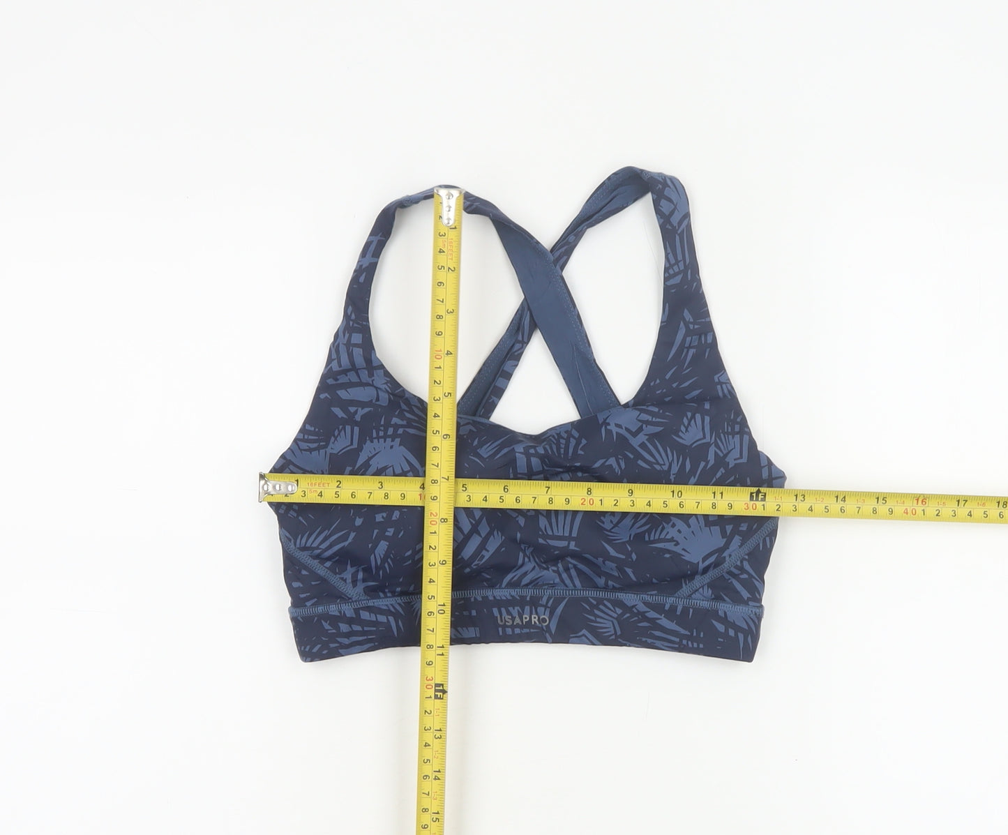 USA Pro Women’s Blue Geometric Crossback Sports Bra UK 10 Medium Support