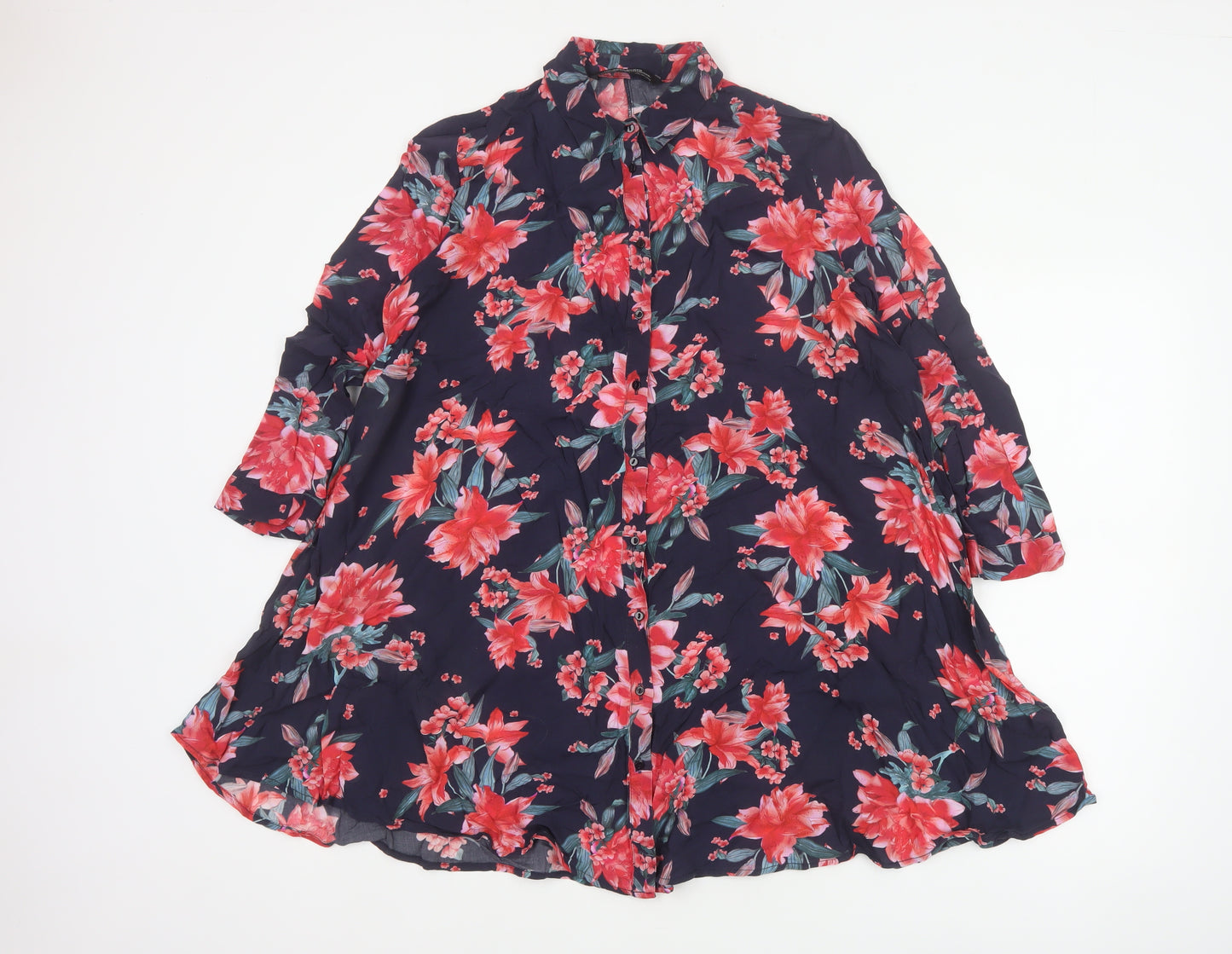 Zara Women Multicoloured S Floral Viscose 3/4 Sleeve Button-Up Tunic