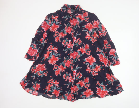 Zara Women Multicoloured S Floral Viscose 3/4 Sleeve Button-Up Tunic