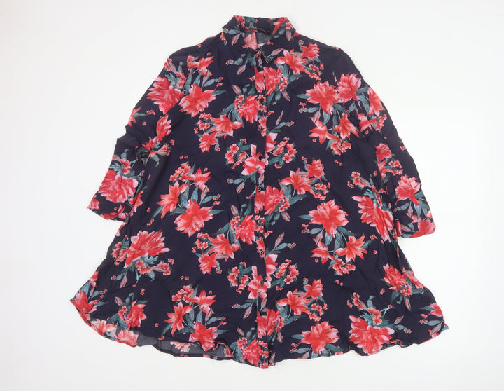 Zara Women Multicoloured S Floral Viscose 3/4 Sleeve Button-Up Tunic