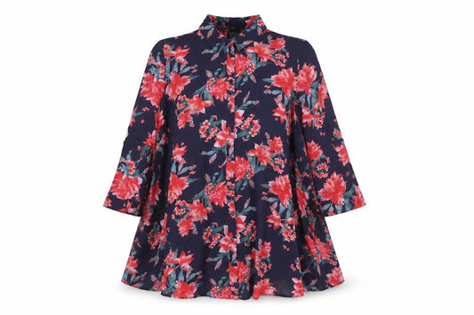 Zara Women Multicoloured S Floral Viscose 3/4 Sleeve Button-Up Tunic