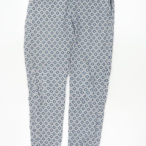 H&M Women’s Blue Geometric Print Skinny Stretch Trousers UK 8