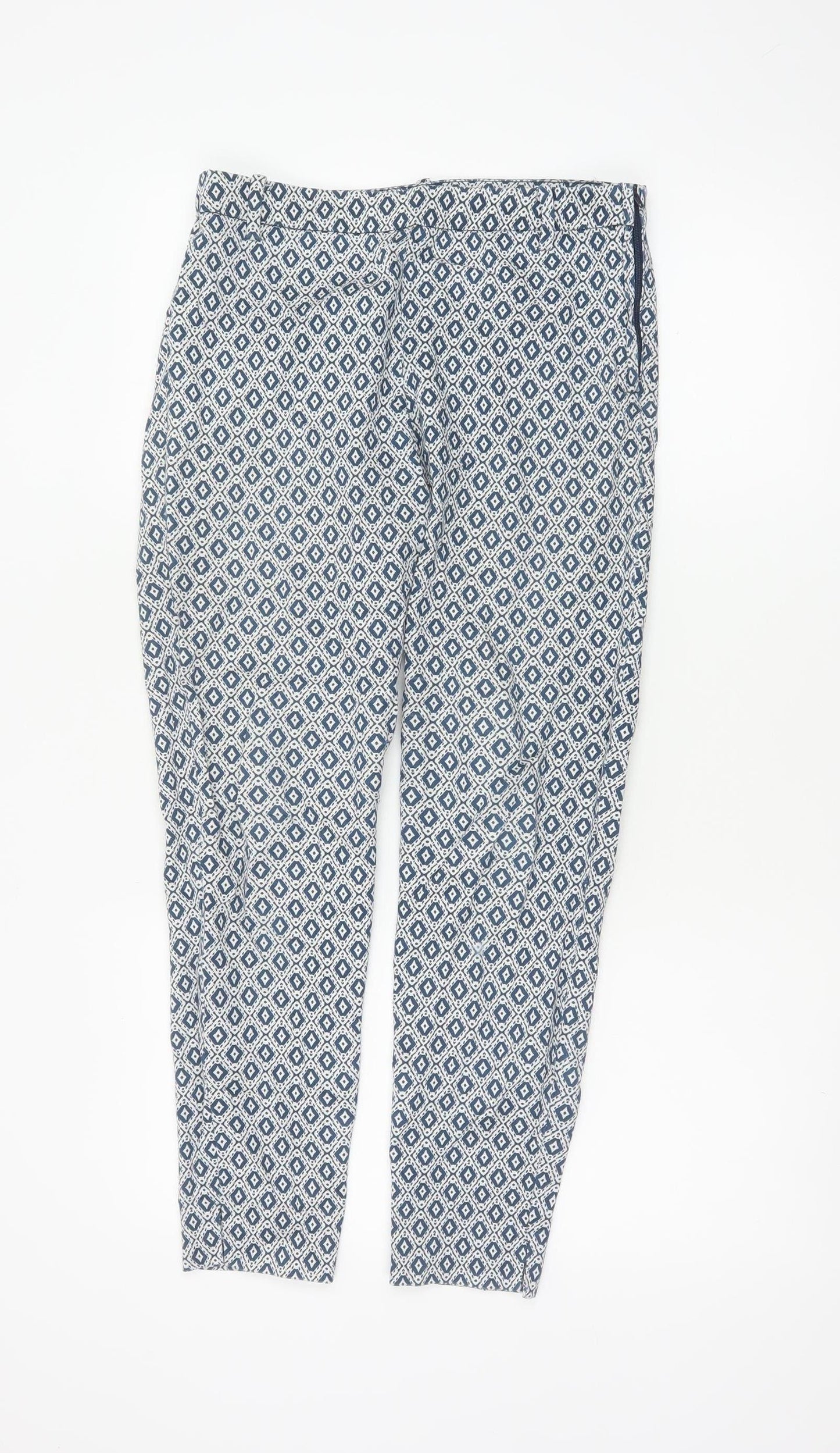 H&M Women’s Blue Geometric Print Skinny Stretch Trousers UK 8