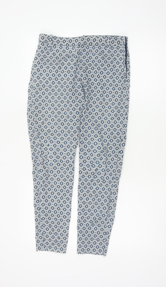H&M Women’s Blue Geometric Print Skinny Stretch Trousers UK 8