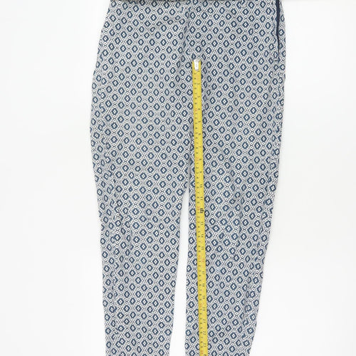 H&M Women’s Blue Geometric Print Skinny Stretch Trousers UK 8