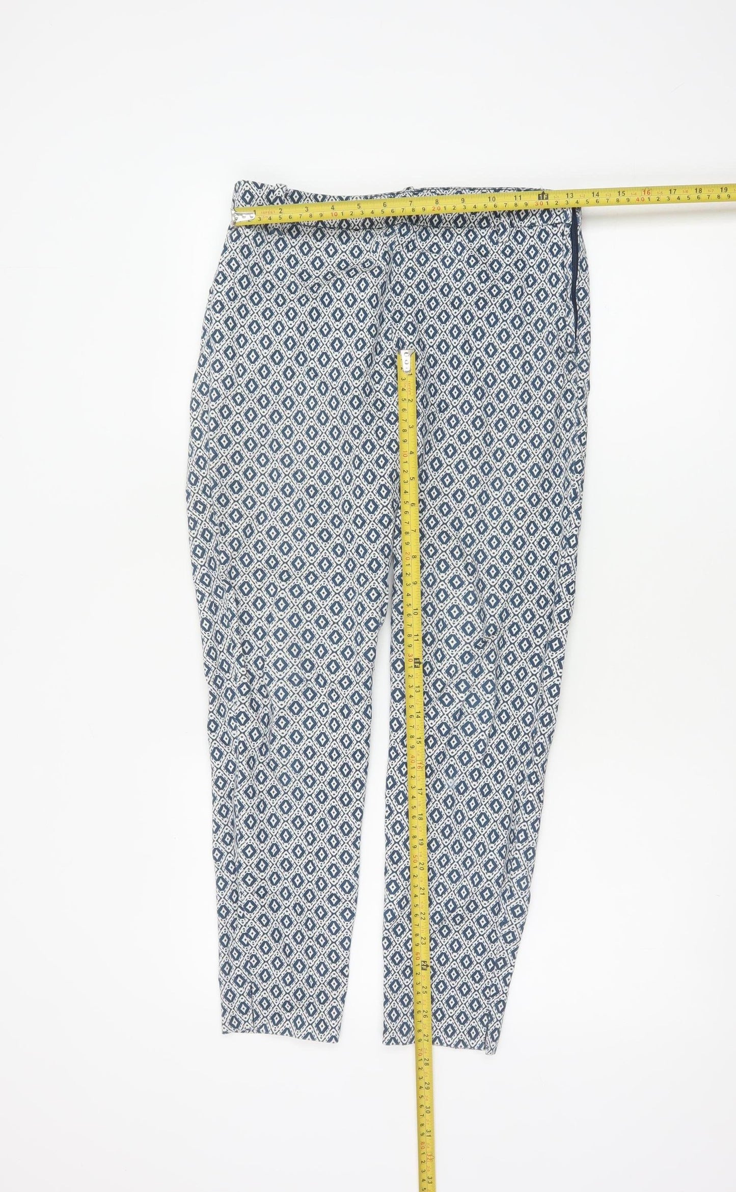 H&M Women’s Blue Geometric Print Skinny Stretch Trousers UK 8