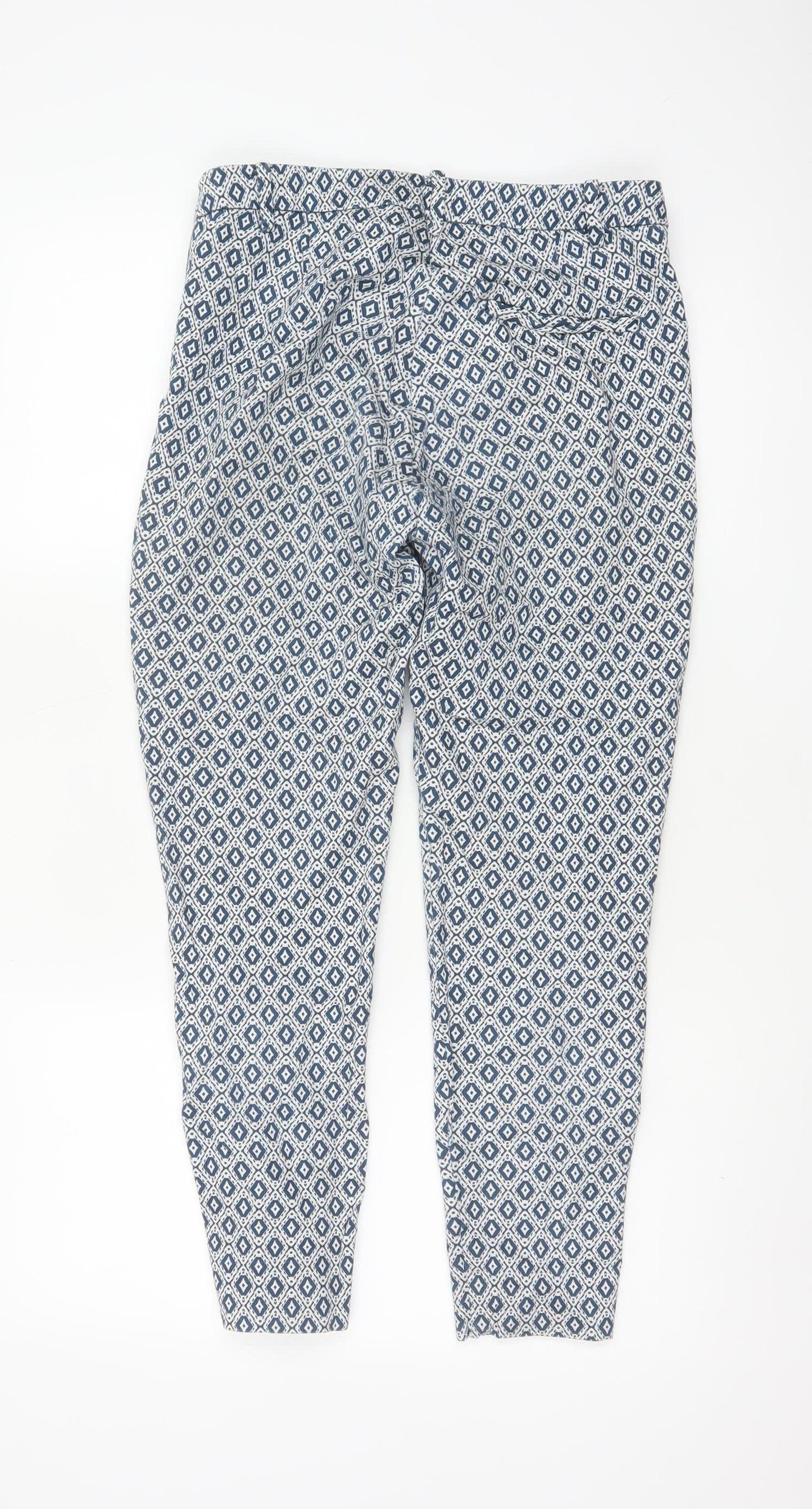 H&M Women’s Blue Geometric Print Skinny Stretch Trousers UK 8