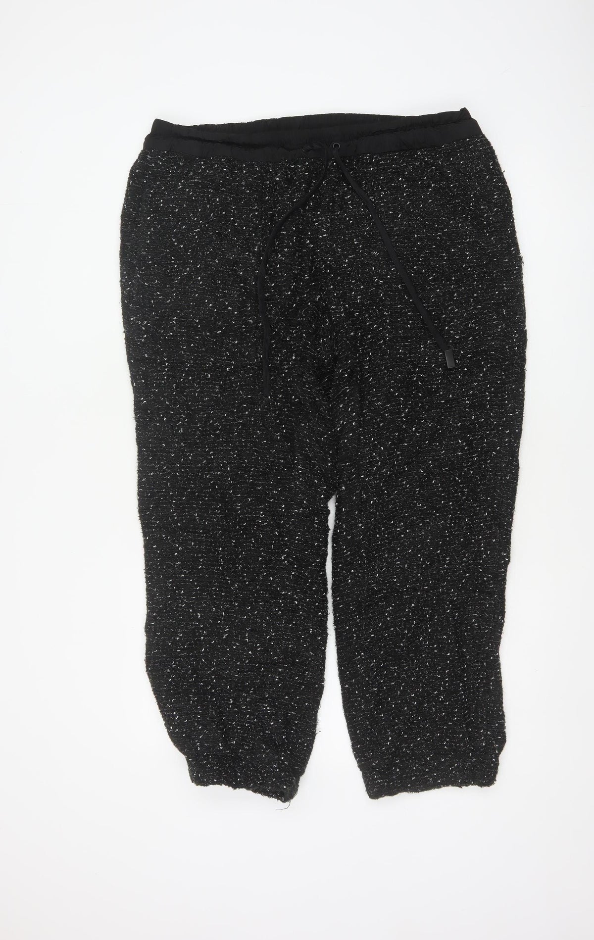 Back view of Zara Women Black Textured Knit Jogger Trousers XL Drawstring