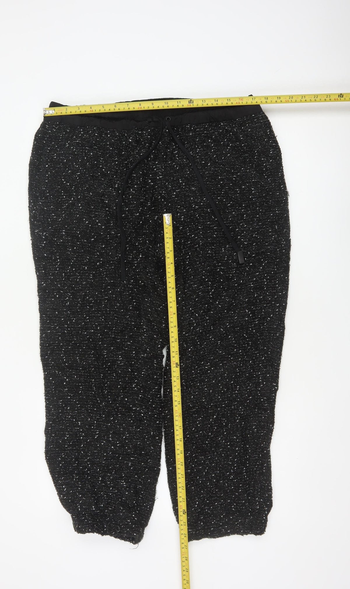 Close-up detail of Zara Women Black Textured Knit Jogger Trousers XL Drawstring